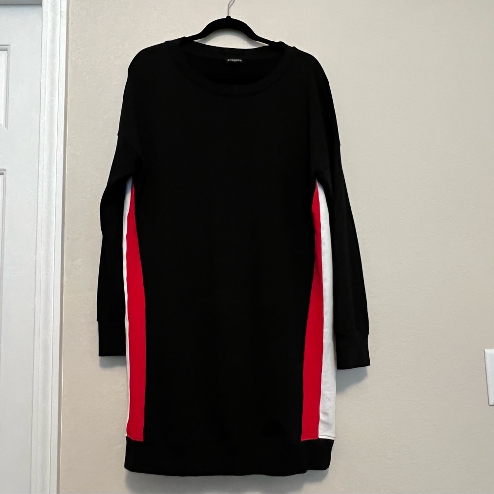 Black with Red/White Side Stripe Express Sweater Dress size M